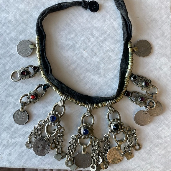 Vintage Kuchi Necklace Choker with Colourful Glass Stones